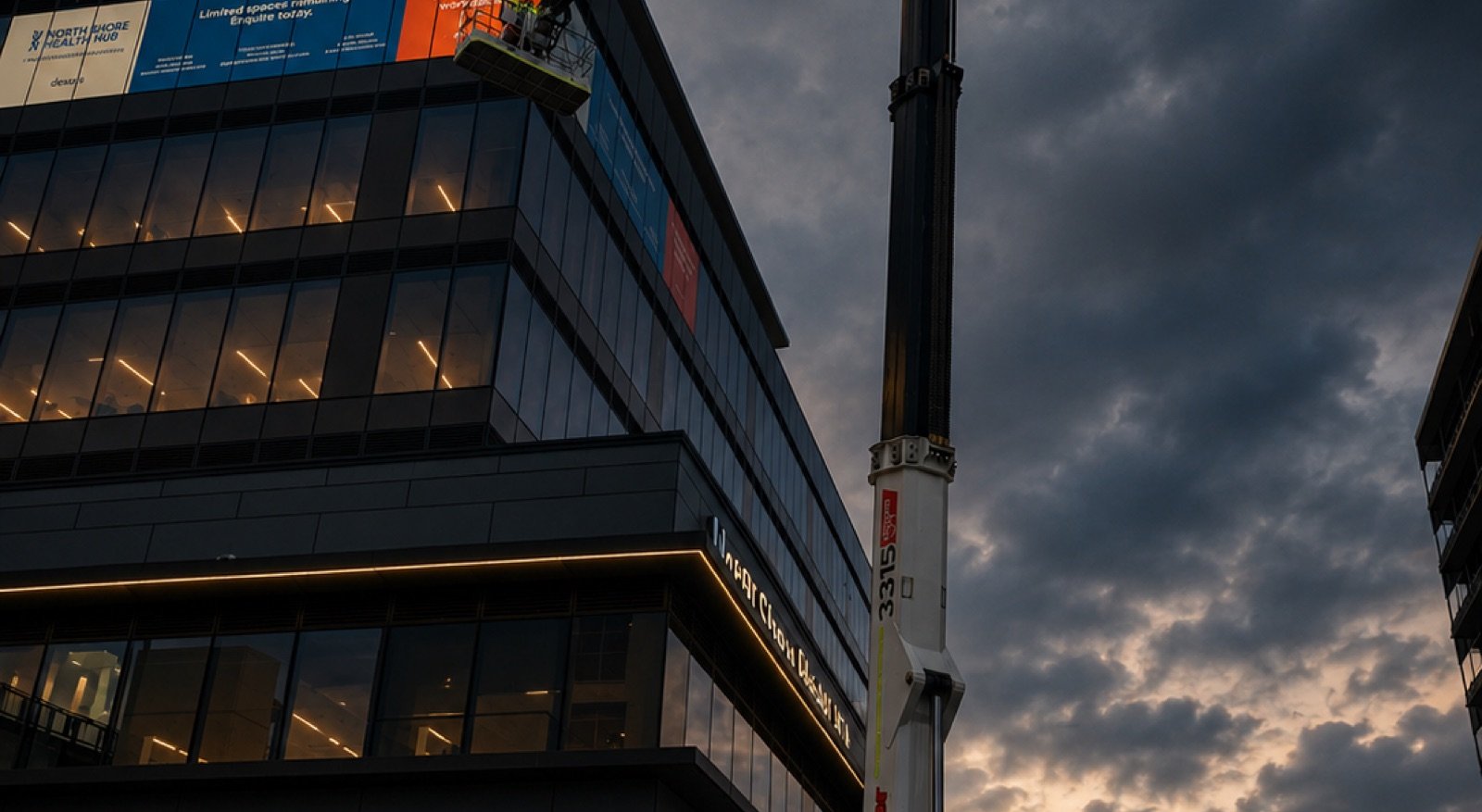 North Shore Health Hub signage installation - Black Sheep Pro